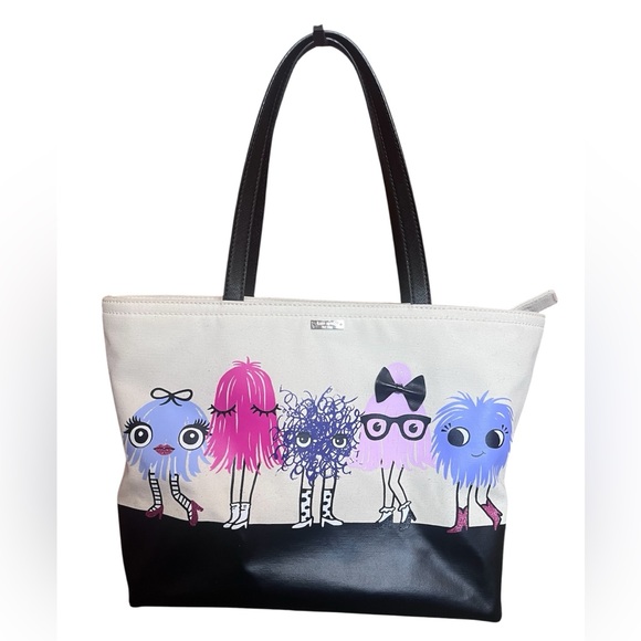kate spade Handbags - Kate Spade Imagination Monsters Party Francis Tote Bag Canvas Leather - Rare